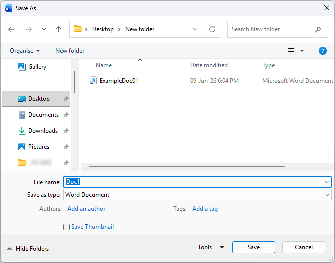 File dialog save as window in Windows